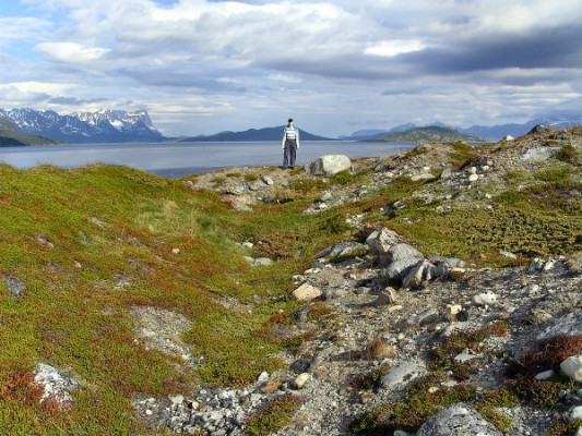 Auf diesem Hügel in Nordströmmen - mit Blick in den Kvænangenfjord - war mein Großonkel 1943/1944 stationiert. (01.07.2008) 