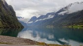 Oldevatnet-See mit dem Jostedalsbreen-Gletscher. (18.07.2017)
